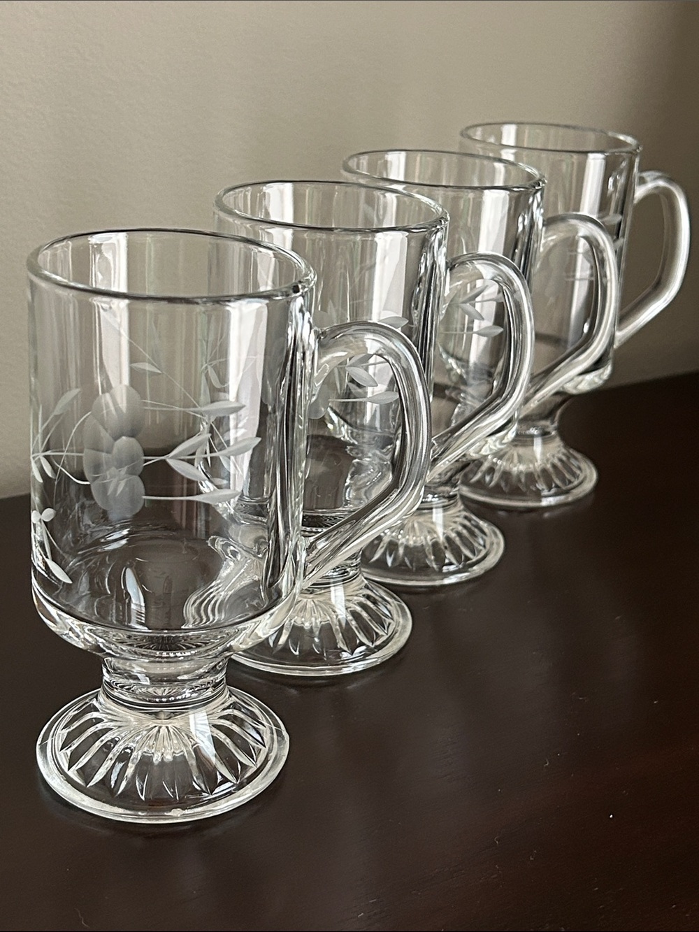 Set of 4 Princess House Heritage Etched Irish Coffee Mugs (#504) Unused |Group 3